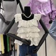 thumbnail image 1 of Summer New Design Sense Square Collar Ruffled Knitted Vest Women‘s White Embroidery Care Machine Hollow Shirt, 1 of 6
