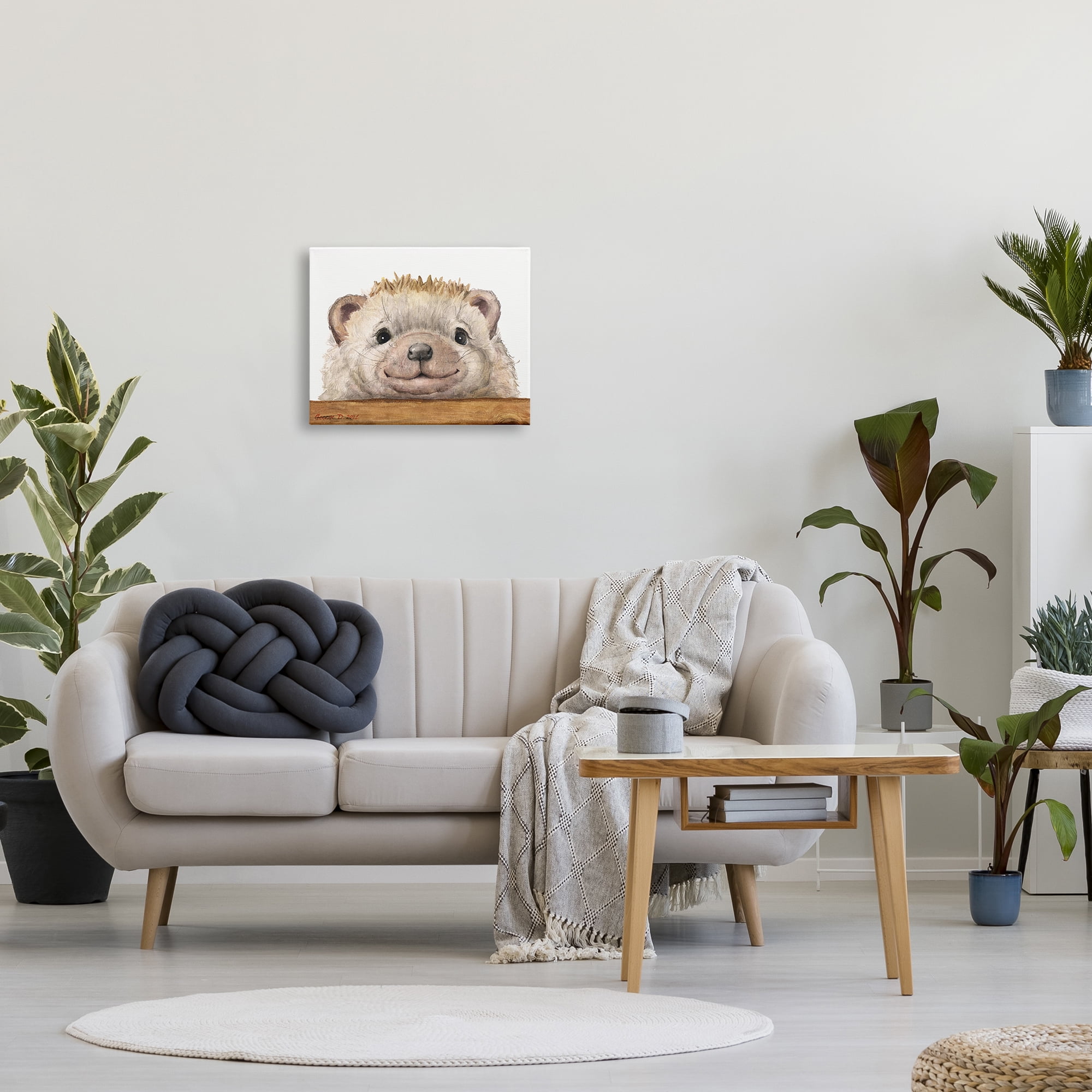 Stupell Industries Expressive Hedgehog Peeking Smiling Casual Animal Painting Gallery Wrapped Canvas Print Wall Art, Design by George Dyachenko