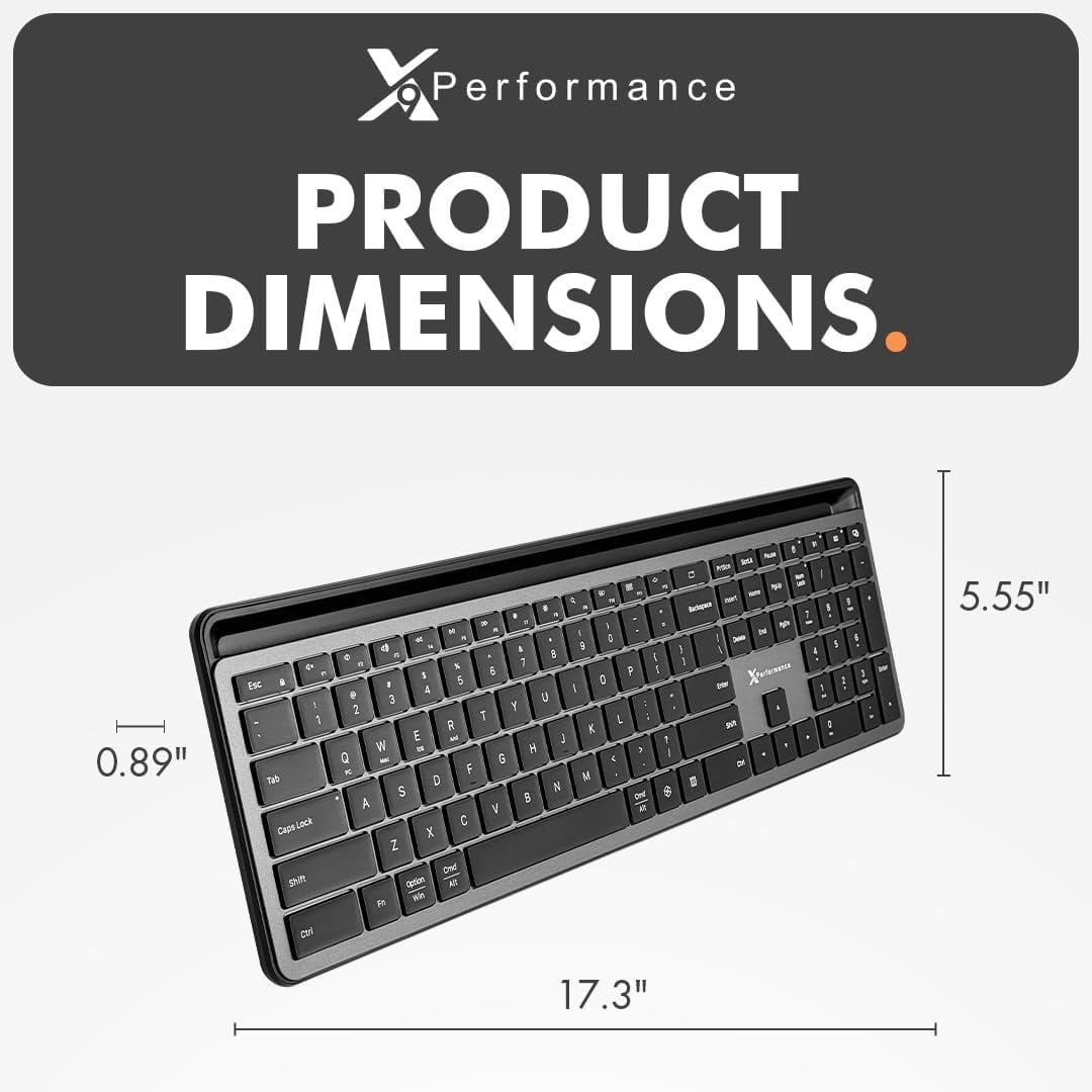 X9 Full Size Bluetooth Keyboard with Phone Holder - Backlit Wireless Keyboard, Switch Multi Device, Quiet, Slim, Rechargeable, w/Copilot for iPhone, Tablet, PC, Mac, iPad, MacBook, iOS - Gray