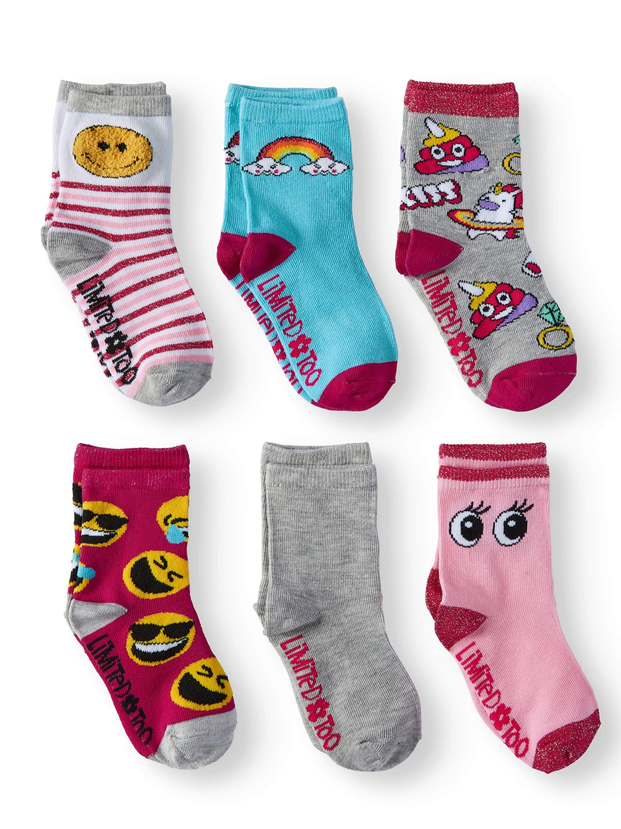 Limited Too - Limited Too Girls Socks, 6 Pack Crew Socks (Little Girls ...
