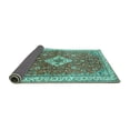 thumbnail image 2 of Ahgly Company Indoor Round Medallion Turquoise Blue Traditional Area Rugs, 3' Round, 2 of 4