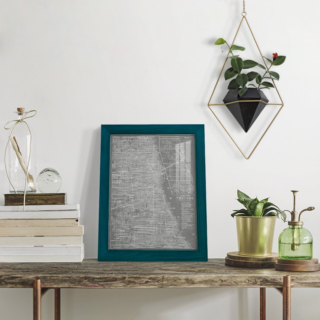 City Map of Chicago -Framed Print w/glass-Ocean Blue
