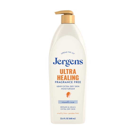 Jergens Ultra Healing Hand and Body Lotion, Dry Skin Moisturizer, Fragrance Free, 22.6 fl oz