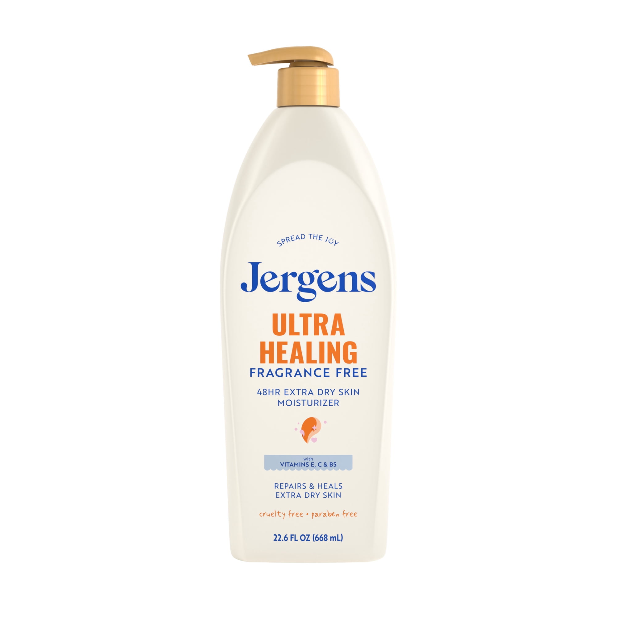 Jergens Ultra Healing Hand and Body Lotion, Dry Skin Moisturizer, Fragrance Free, 22.6 fl oz