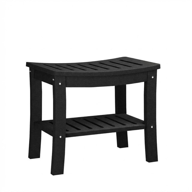 Towallmark HDPE Shower Bench With Storage Shelf, Waterproof Bath Seat Stool, Non Slip Design For Bathtub Spa, Indoor Outdoor Use