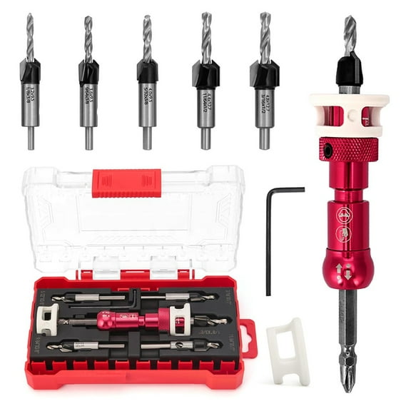 5pcs Countersink Drill Bit Set with 1/4" Quick Release Hex Shank,Adjustable Stop