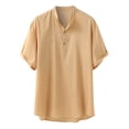 thumbnail image 4 of Solid Cotton Linen Henley Shirts Men's Casual Loose Fit Moisture Wicking Summer Tees Cozy Soft Pullover Loungewear, 4 of 6