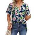 thumbnail image 4 of Fantaslook V Neck T Shirts for Women Floral Summer Tops Short Sleeve Shirts Casual Tunic Tops, 4 of 8