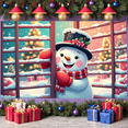 thumbnail image 5 of Snowman Figure Snowman Banner Red Scarf Winter Display Black Hat Poinsettia Decoration Christmas Backdrop for Christmas Party Winter Celebration Home Window Display, 5 of 9