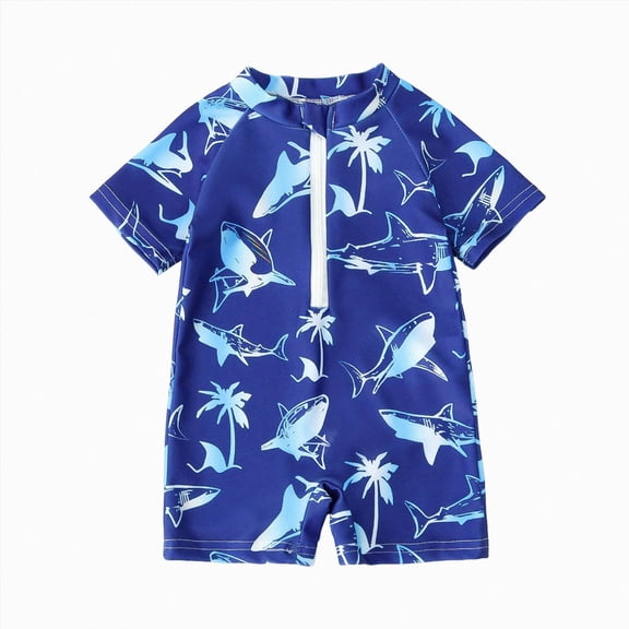 enyan Baby/Toddler Boy Rash Guard Swimsuit Short Sleeve One Piece Zipper Swimwear Sunsuit Infant Bathing Suit Beachwear,Dark Blue,6-12 Months
