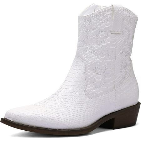 

Mysoft Women s Western Cowboy Ankle Boots White Low Heel Boots 6M