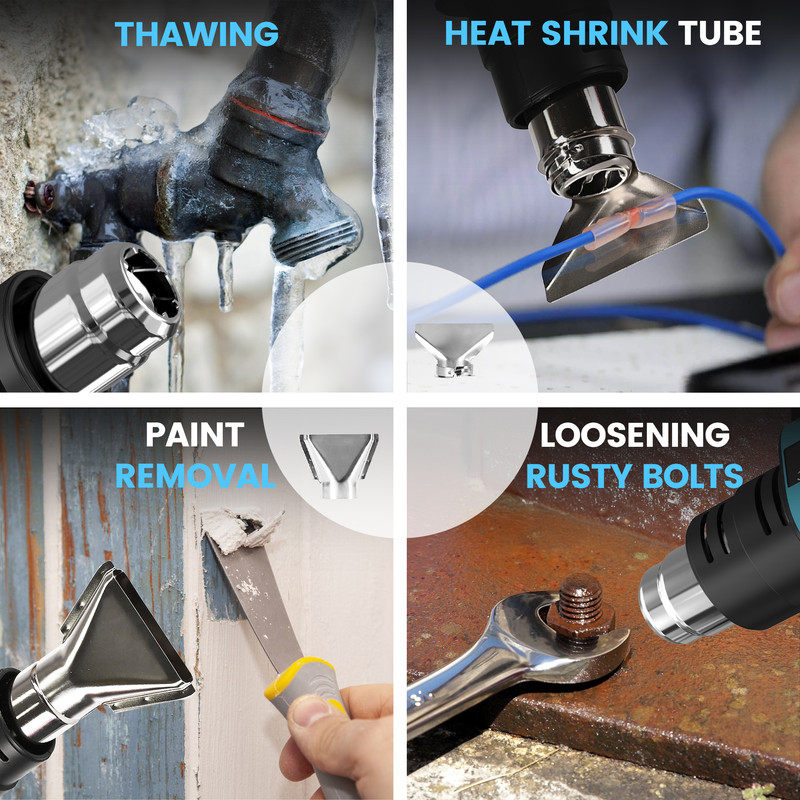 1500W Hot Air Gun with Thawing, Heatsharink Tube, Paint Removal, Loosening Rusty Bolts