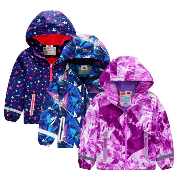 KYAIGUO Kids Toddler Girls Rain Jacket Kids Fleece Lined Hooded Jackets with Zip Lightweight Windbreaker Jacket Fall Winter Waterproof Outerwear for 3-10 Years