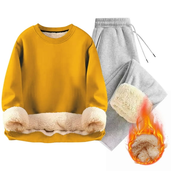 BLCHUNen Mens 2 Piece Sweatsuits Sets Fleece Crew Neck Pullover Long Sleeve Tops Drawstring Elastic Waist Pants Warm Winter Outfits Sets