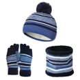 thumbnail image 2 of NUZYZ 1 Set Thicken Knitting Hat Scarf Gloves Stretchy Autumn Winter Stripe Knit Cap Scarf Gloves for Kids, 2 of 8