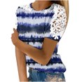 thumbnail image 1 of Birdeem Femmes Imprimé Manches Courtes Col Rond Chandail en Dentelle Hauts Chemises Blouse, 1 of 1