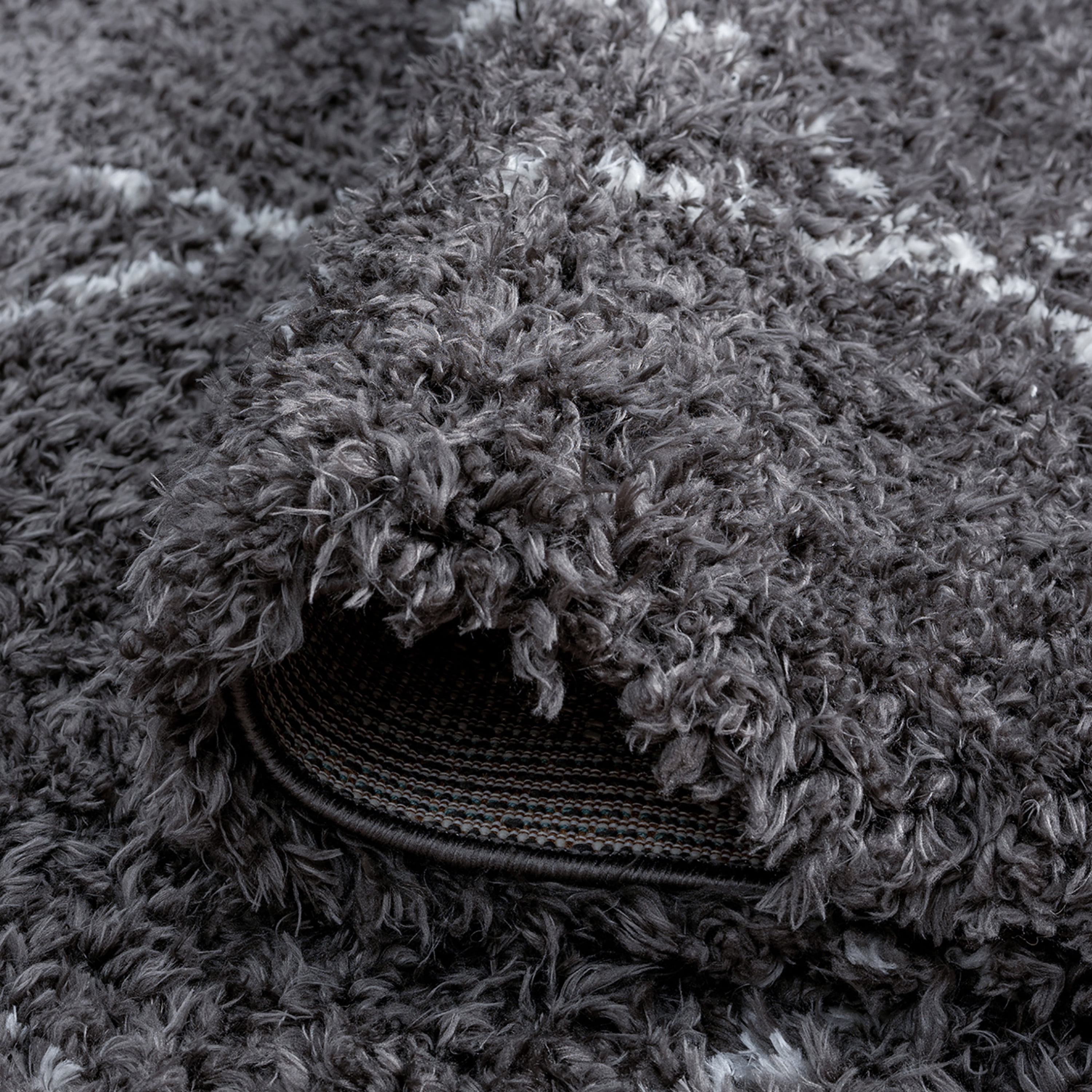 Contemporary 5x8 Area Rug Shag Thick (5'3'' x 7'3'') Diamond Dark Gray, White Living Room Easy to Clean