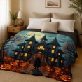 thumbnail image 3 of Haunted House Halloween Flannel Fleece Blanket Spooky Pattern Soft Throw Blanket Fall Holiday Home Decor SPXUBZ 60"x50", 3 of 5