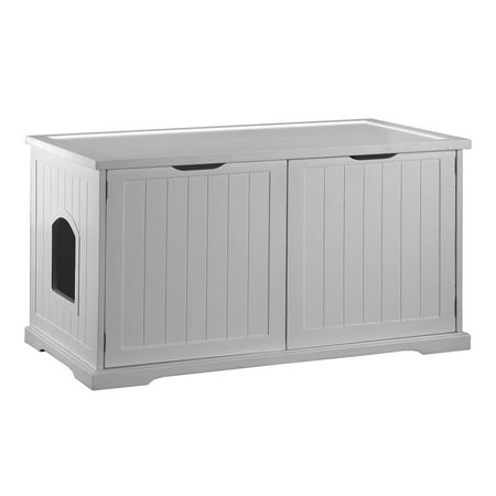 UPC: 0812482022070 | Contemporary Home Living 3  Solid White Rectangular Indoor Home Furniture Cat Litterbox Bench Cat Washroom Bench white