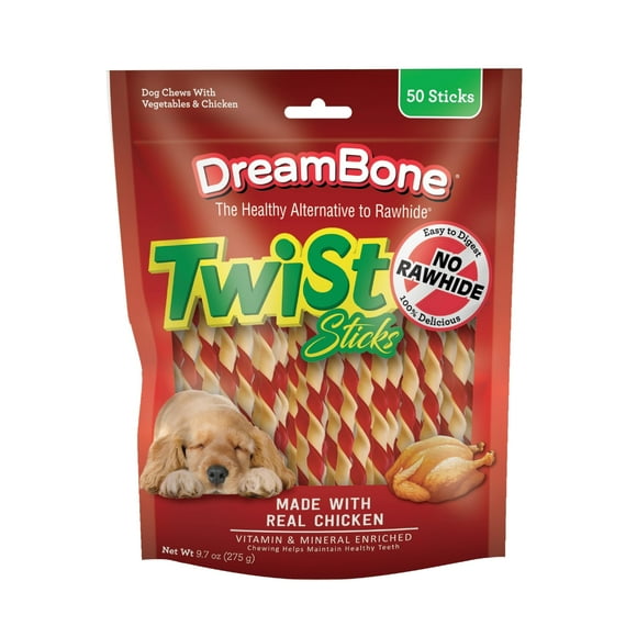 Dreambone Bâtonnets Torsadés, Friandises Sans Cuir Brut pour Chiens, avec Vrai Poulet, 50 Unités