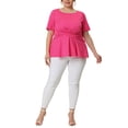 thumbnail image 3 of Agnes Orinda Women's Plus Size Summer Solid Short Sleeve Knot Waist Peplum Top, 3 of 6