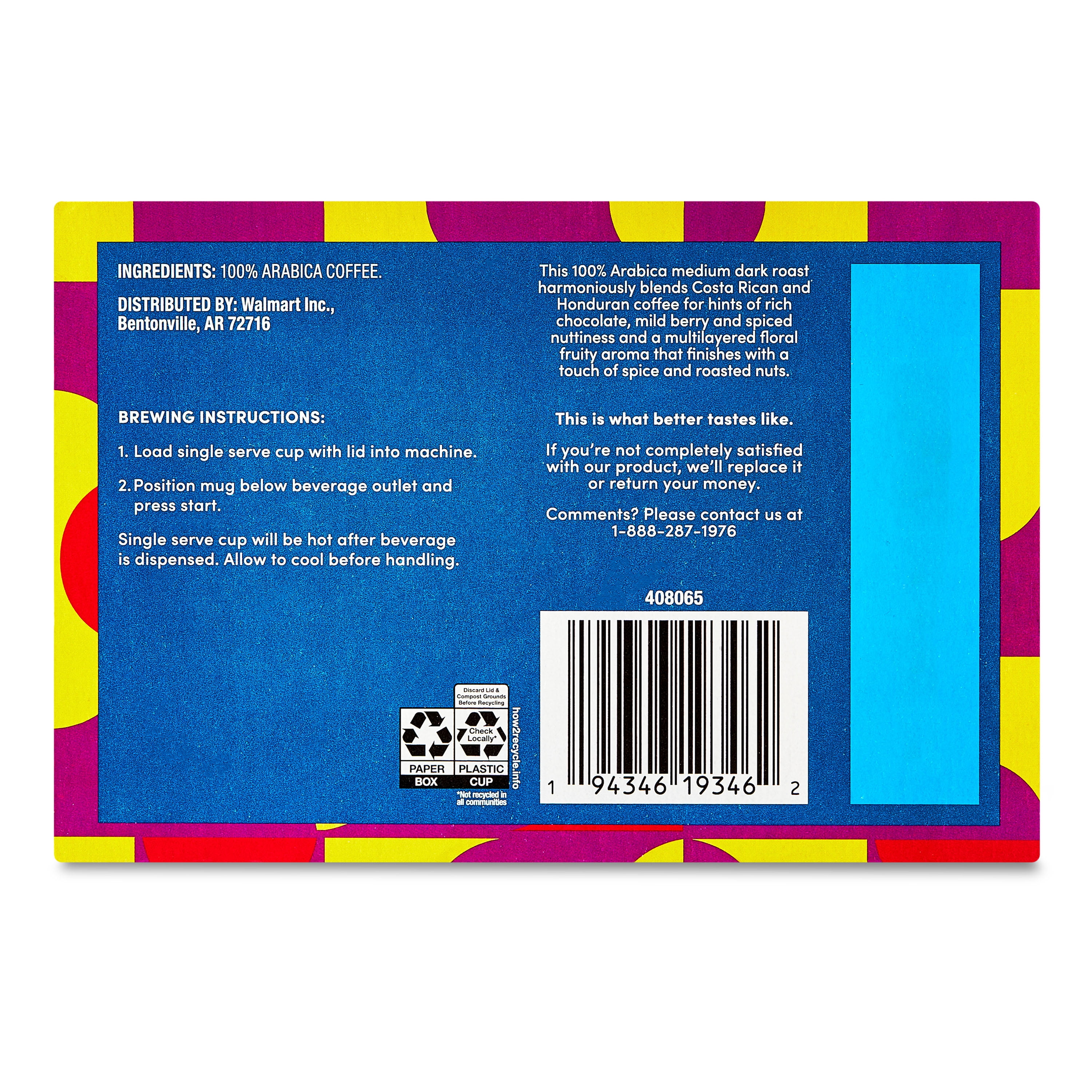 (3 pack) bettergoods Specialty Blend Central American Coffee, Medium Dark Roast, Single Serve Cups, 0.42 oz, 12 Count
