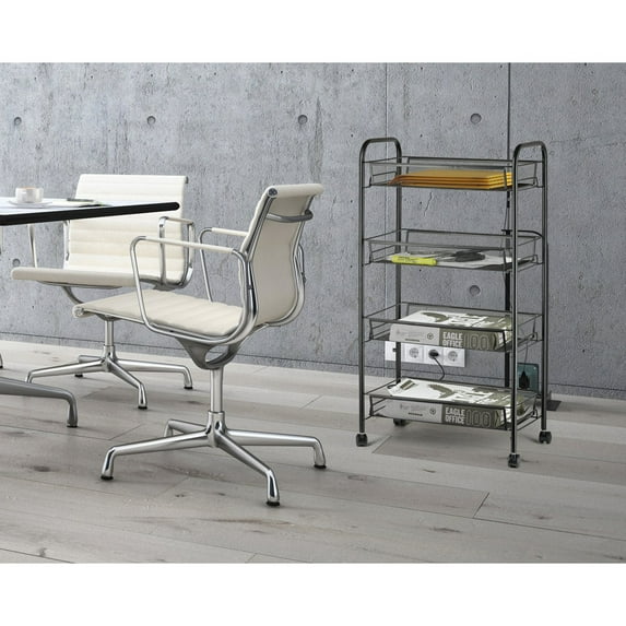 4-Tier Kitchen Utility Storage Carts with Wheels, 17.5" x 10"x 33.5"Mesh Wire Basket Shelf Trolley with 5 Side Hooks, Heavy-Duty Laundry Cart Holds Detergent Bottles and Laundry Detergent, S13778