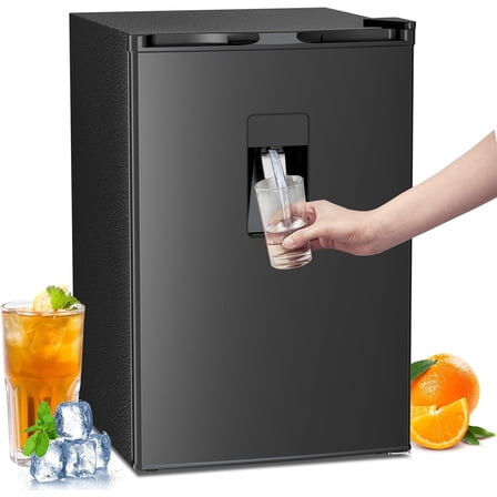 WAA 4.4 Cu.Ft Mini Fridge with Water Dispenser Adjustable Temp,Low Noise for Small Spaces (Black)