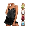 thumbnail image 2 of Caitzr Women's Sexy Silk Satin Pajamas Set V Neck Cami Top Ruffled Shorts Sets 2 Piece Pajamas PJs Sets, 2 of 6