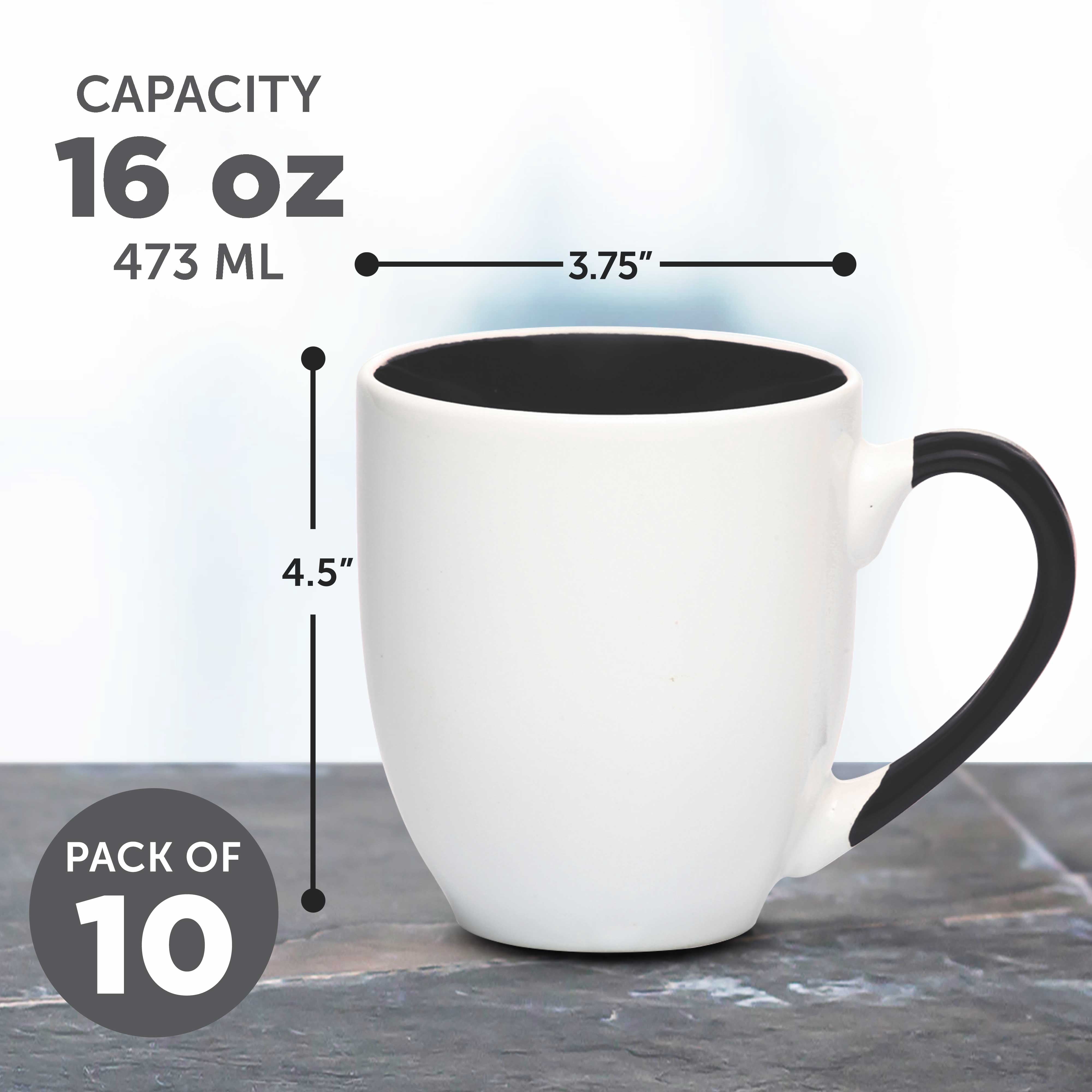 Bistro Style Large Coffee Mugs 16 oz. Set of 10, Bulk Pack - Perfect for Coffee, Tea, Espresso, Hot Cocoa, Other Beverages - Black