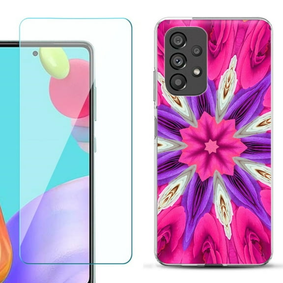 Slim-Fit Fashion Phone Case for Samsung Galaxy A53 5G, with Tempered Glass Screen Protector, by OneToughShield ® - Kaleidoscope Rose