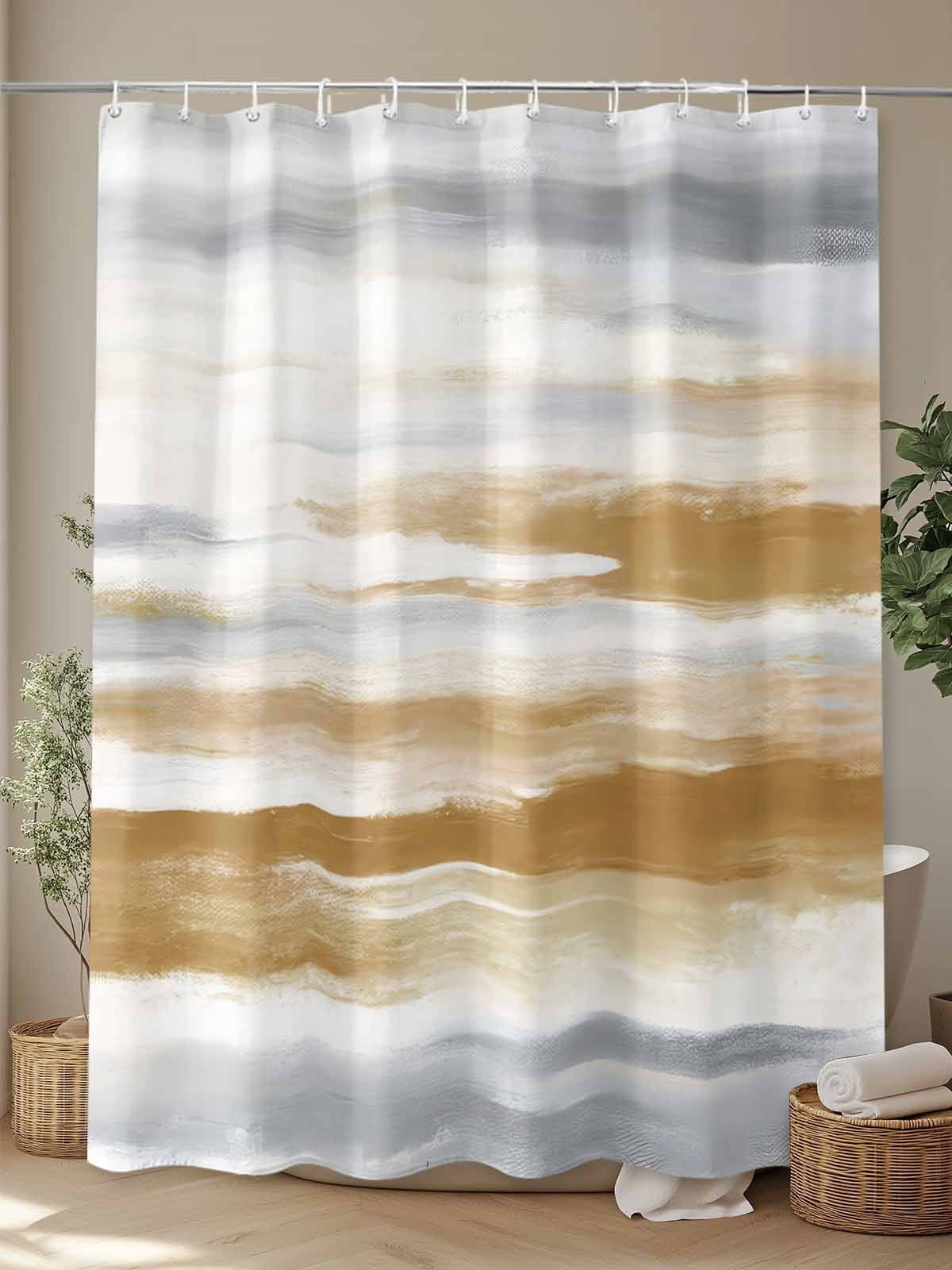 Boanket Polyester Fabric Brown Gray White Shower Curtain, Vintage Rustic Abstract Mottled Art Waterproof Bathtub Curtain Bathroom Decor Set with Hooks 72 x 96 Inches,
