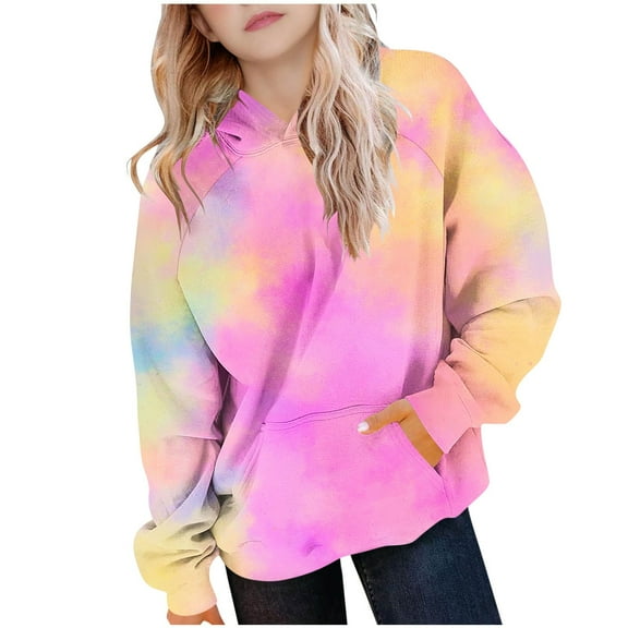 XUNKUSGA Girl Hoodie 5-15 Years Fashion Tie Dye Girl Clothes Loose Fit Comfort Hooded Sweatshirt Long Sleeve Pullover Hoodies for Girls Soft Comfortable Baby Boy Clothes
