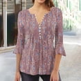 thumbnail image 4 of Blouses pour Femmes, T-Shirt Imprimé Manches 3/4 Blouse Col en V Décontractée, 4 of 5