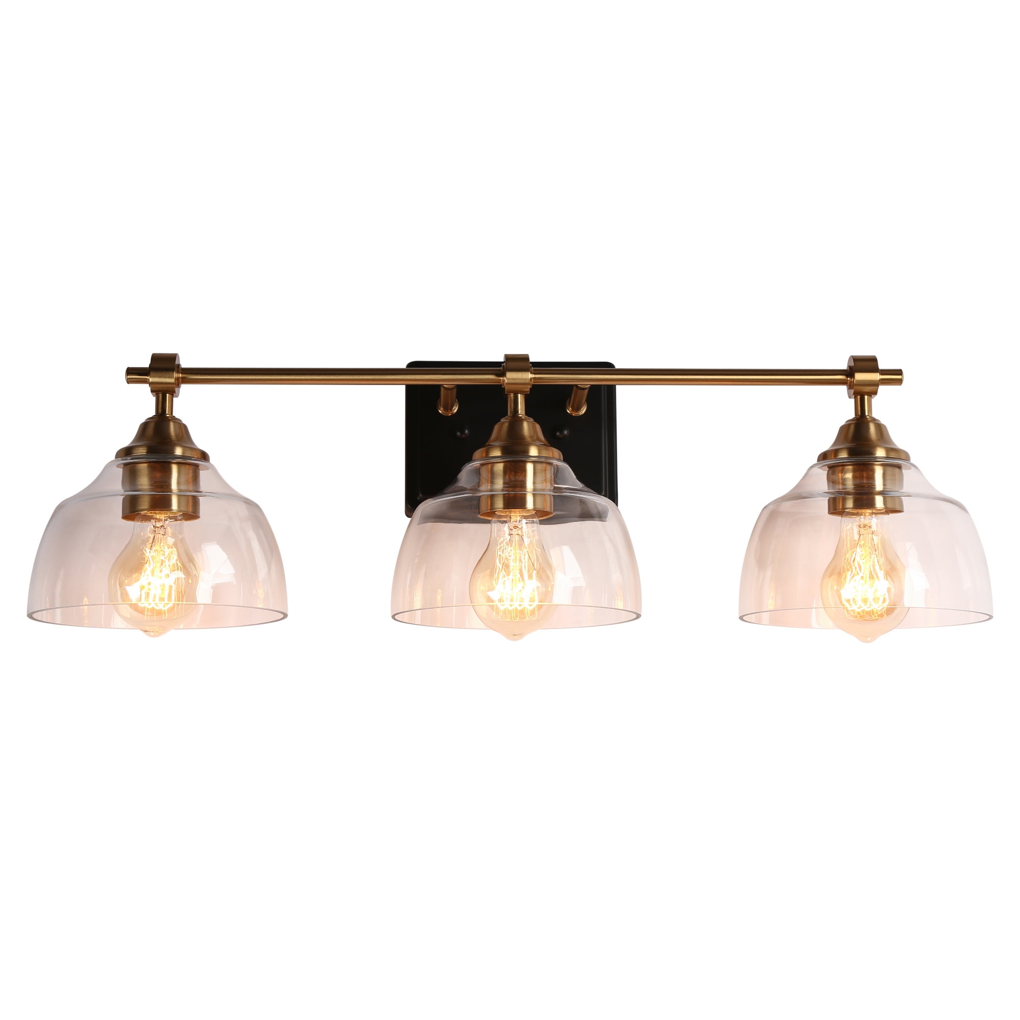 LNC 3-Light Bathroom Vanity Light in Matte Black and Gold with Clear Glass Dome Shades