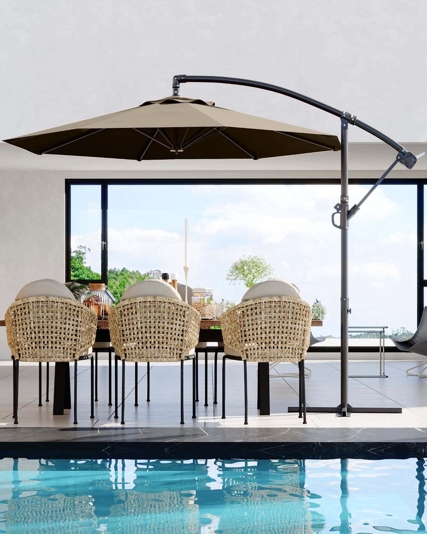 Arigeas 10FT Cantilever Umbrella with Cross Base, Outdoor Offset Patio Umbrella with Tilt and Crank Lift