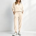thumbnail image 5 of Women's Ribbed 2 Piece Loungewear Outfits Oversized Half Zip Sweatshirts High Waist Jogger Pants Matching Casual Travel Tracksuit Sets Beige, 5 of 7