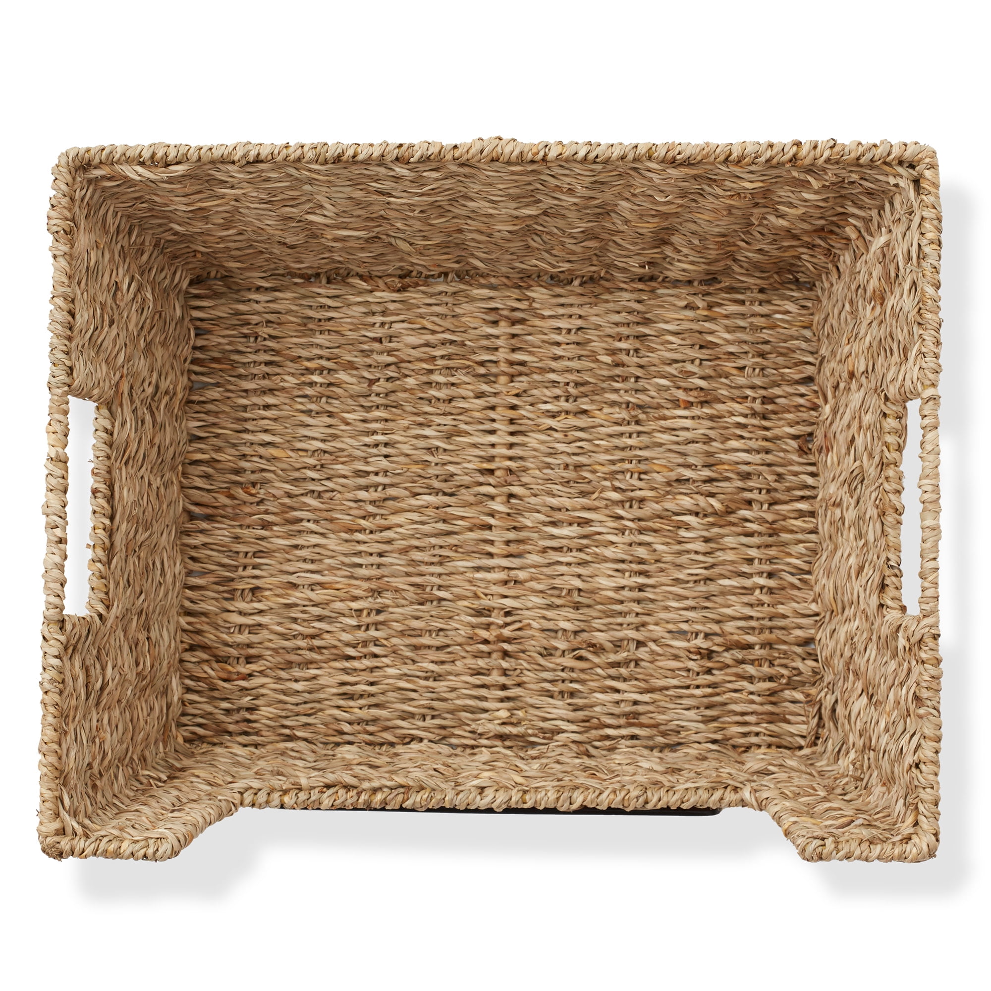 Casafield (Set of 2) Seagrass Pantry Baskets with Handles and Chalkboard Labels, Wide Woven Storage Baskets for Kitchen Shelves