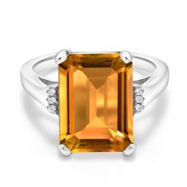Gem Stone King 8.27 Cttw Yellow Citrine Engagement Ring for Women | 925 Sterling Silver| Octagon 14X10MM | Gemstone November Birthstone | Size 8