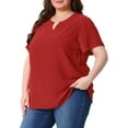 thumbnail image 2 of DARING DIVA Women's Plus Swiss Dots Notched Neck Short Sleeve Blouse 2X Red, 2 of 7