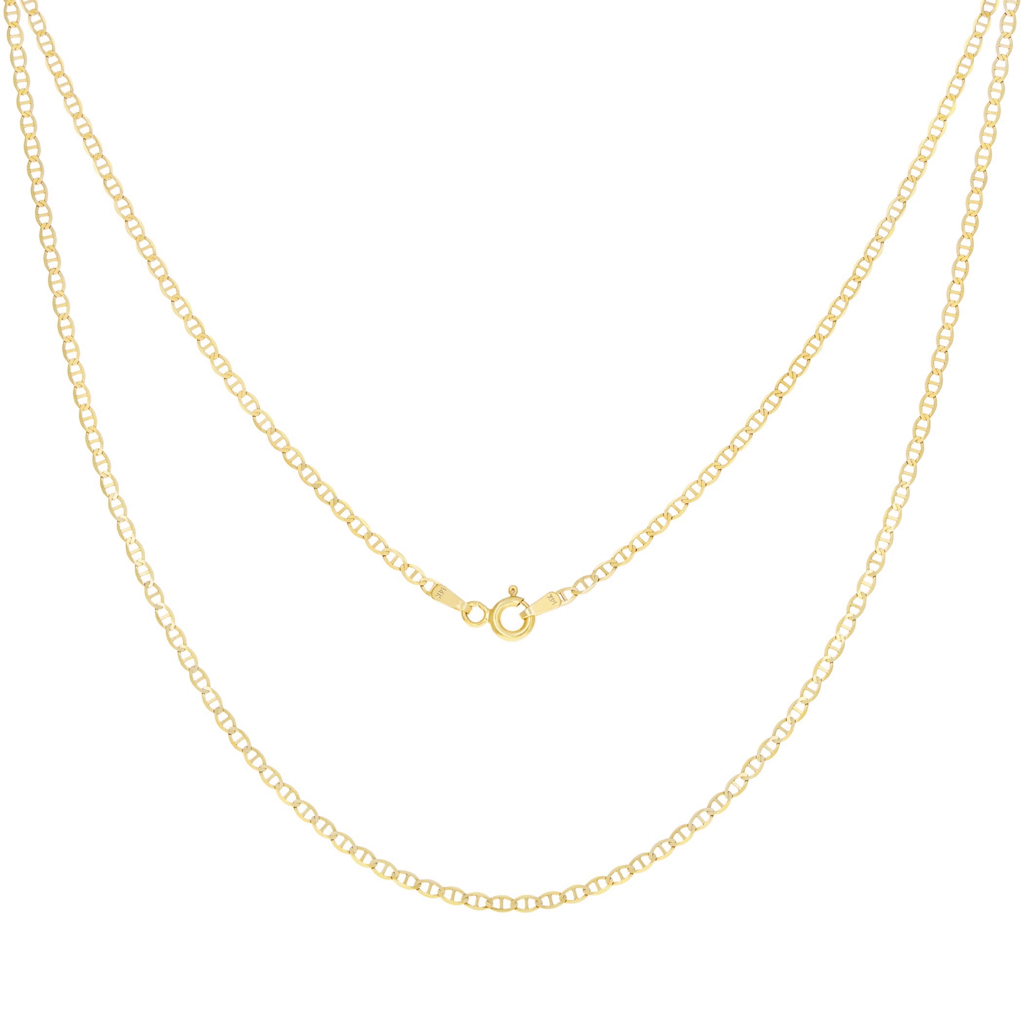 Nuragold 14k Real Yellow Gold Solid Mariner 2mm Chain Anchor Link Necklace (16"-24") Italian Jewelry for Men & Women