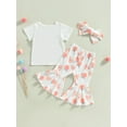 thumbnail image 4 of Coduop Toddler Baby Girls Peaches Print Outfit Set Short Sleeve Tops and Long Pants 3Pcs Clothes, 4 of 9