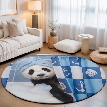 Round Rug 3ft Area Rug, Funny Panda Bathing Area Rugs for Living Room Bedroom, Abstract Animal Floor Mat Non-Slip Non-Shedding Carpet Indoor Accent Rugs