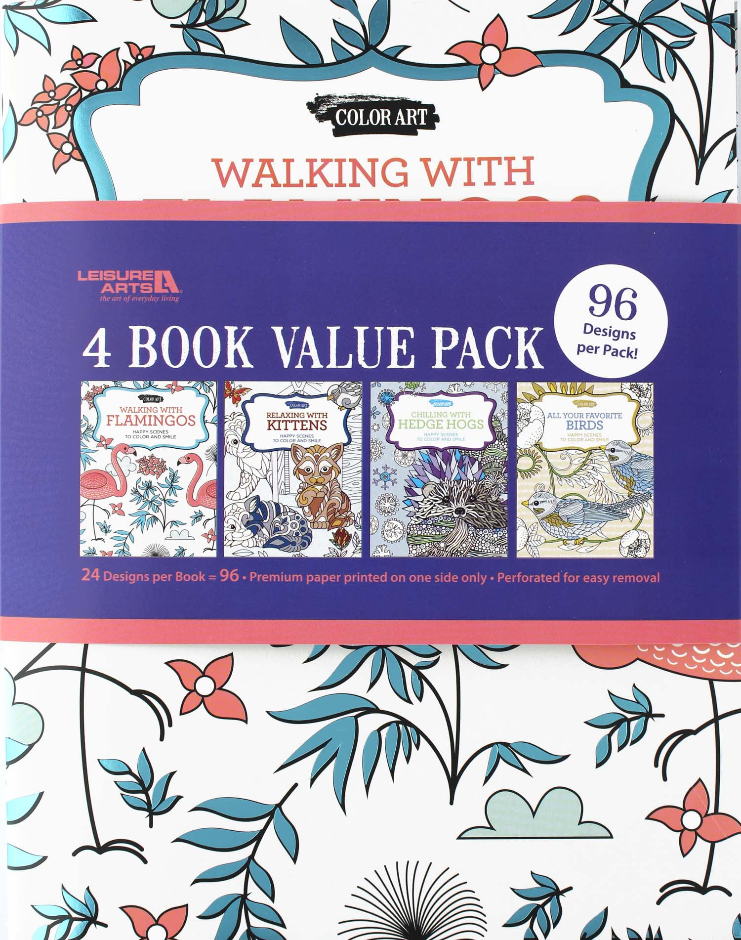 Leisure Arts Color Art Coloring Books - 4 Book Value Pack, 96 Designs ...