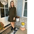 thumbnail image 2 of Jupe en Tricot Côtelé pour Femmes, Manches Lanterne, Col Rond, Robe Courte, Chandail-Over, Jupe Chandail avec Poches, Automne Hiver, Jupe du Bas, 2 of 5