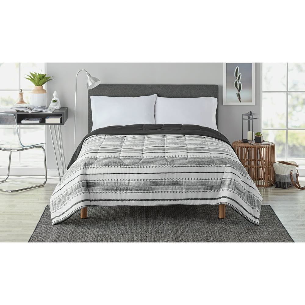 Mainstays 3Piece Essential Bed in a Bag Black & White Striped, Twin