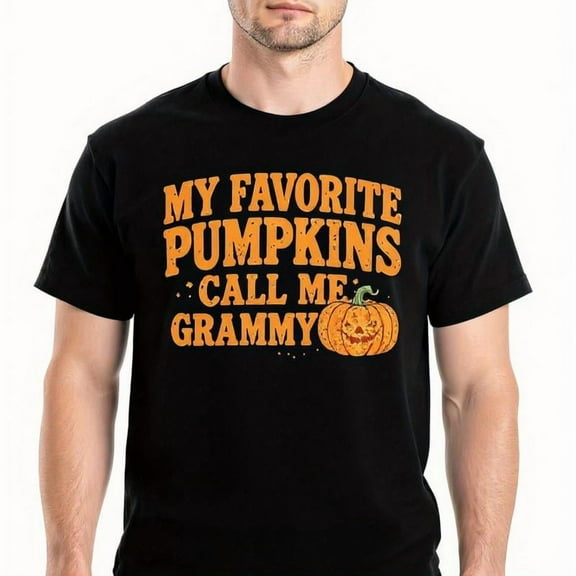 Vintage Halloween T-Shirt "My Favorite Pumpkins Call Me Grammy" Funny Pumpkin Graphic Tee Top Black S-5XL