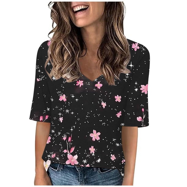Camisetas Casuales de Manga Corta Plisada de la Moda de las Mujeres, Camiseta Cómoda de Poliéster para las Mujeres, Blusa de Primavera de Verano Lavado a Mano