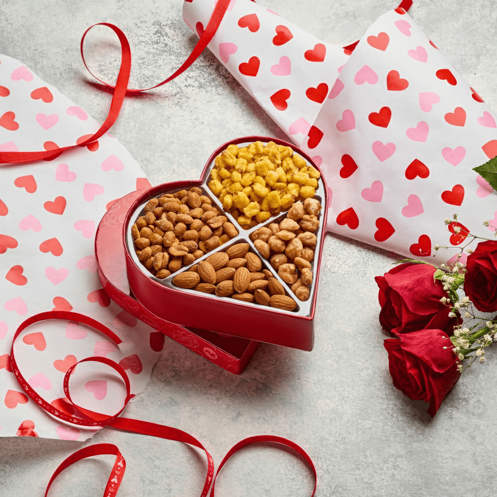Nut Cravings Mixed Nuts Heart-Shaped Gift Basket, 4 Nut Assortments, Healthy Snack Care Gift