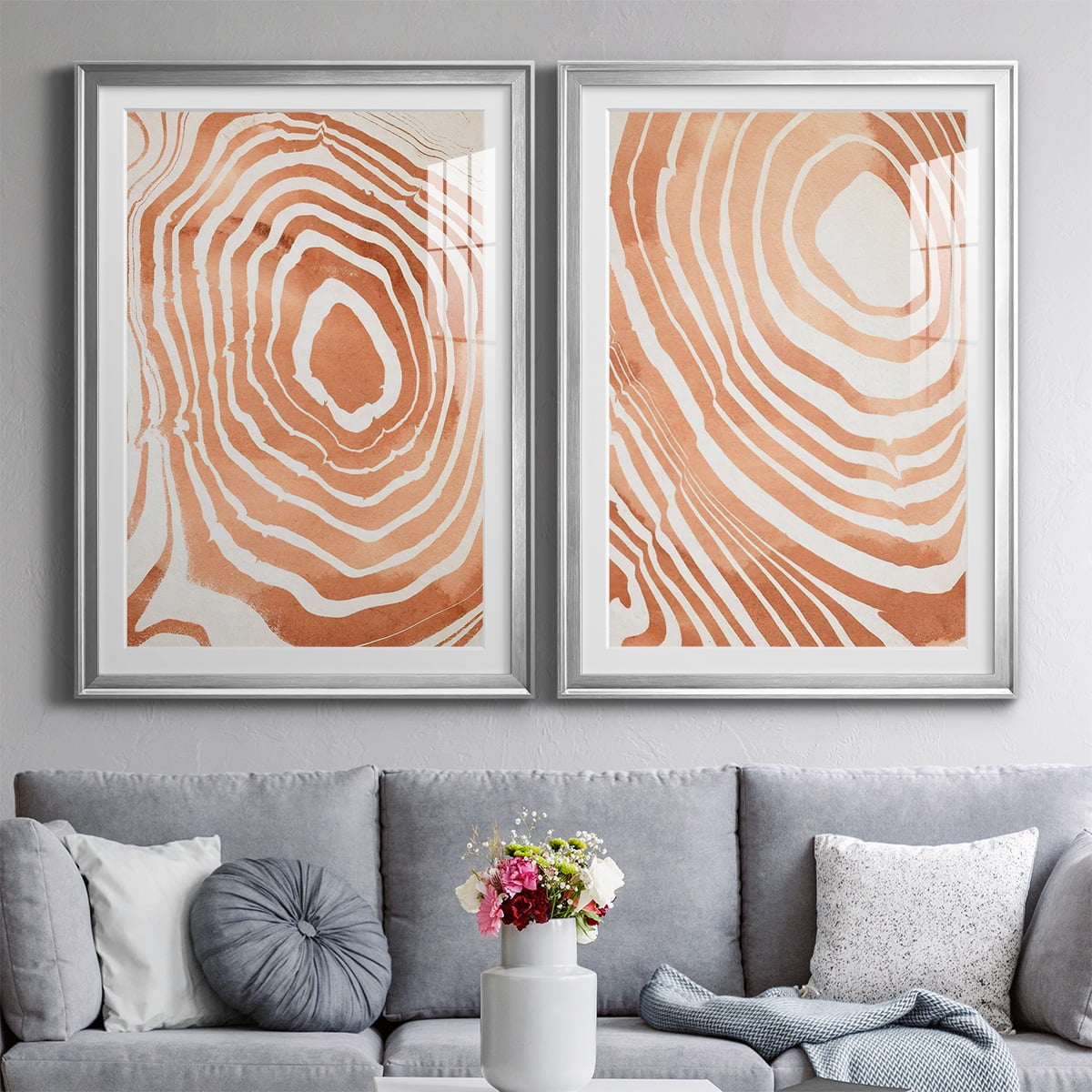 Wexford Home Wood Grain Suminagashi III Premium Framed Print, 26.5" x 36.5" - Ready to Hang, Silver (Set of 2)